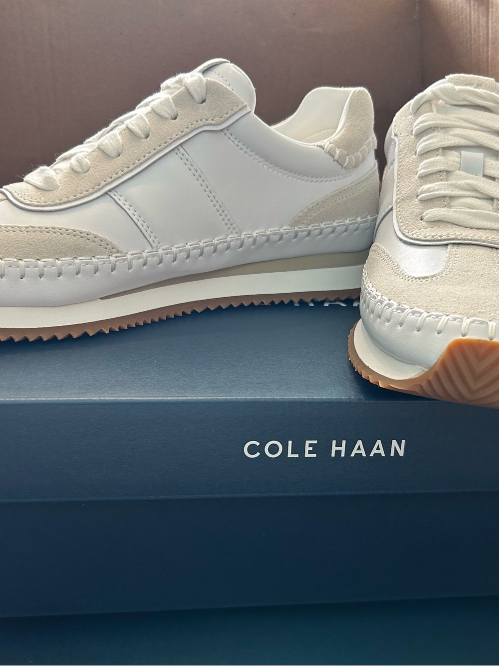 Cole Haan Men’s White & Cream Leather Suede Sneakers